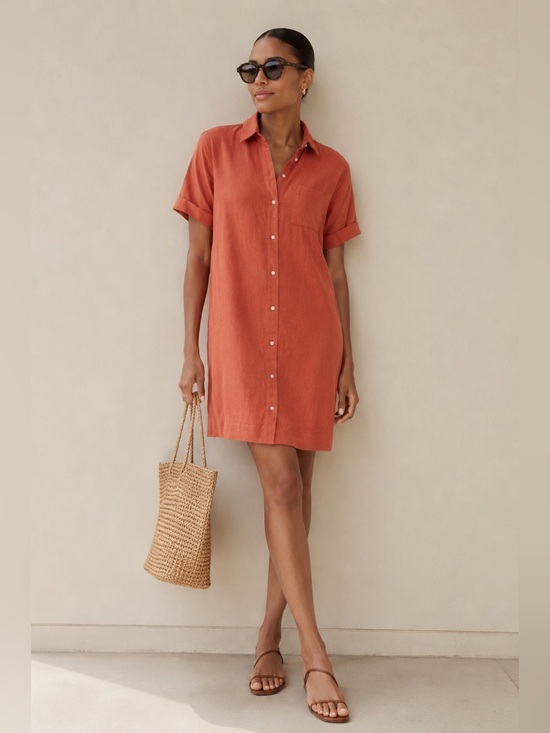 Old Navy Dresses & Skirts - Old Navy Linen Blend Gingerspics Shirt Dress Flowy Effortless Lagenlook Vacation